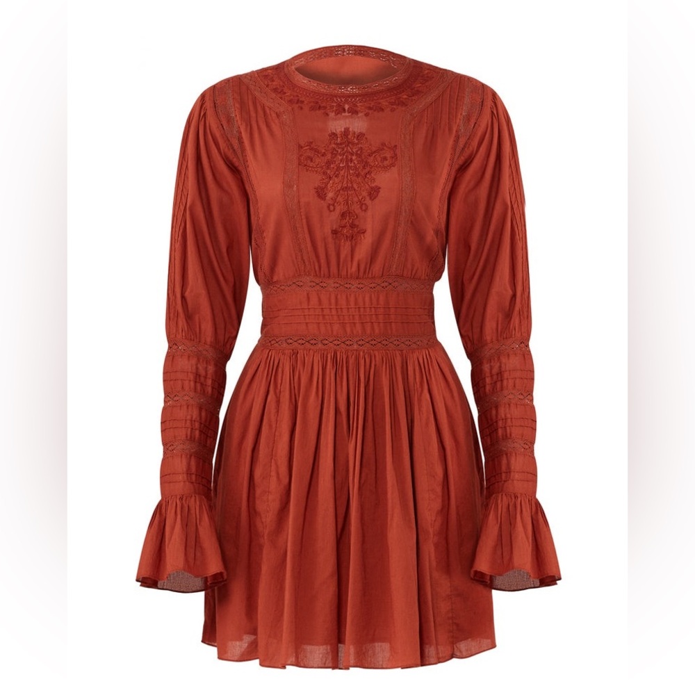 Free People Terracotta Long Sleeve Victorian Lace Dress